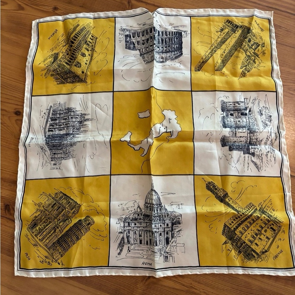 Vintage Italy Architecture Europe Travel Yellow and Cream Square Silk Scarf